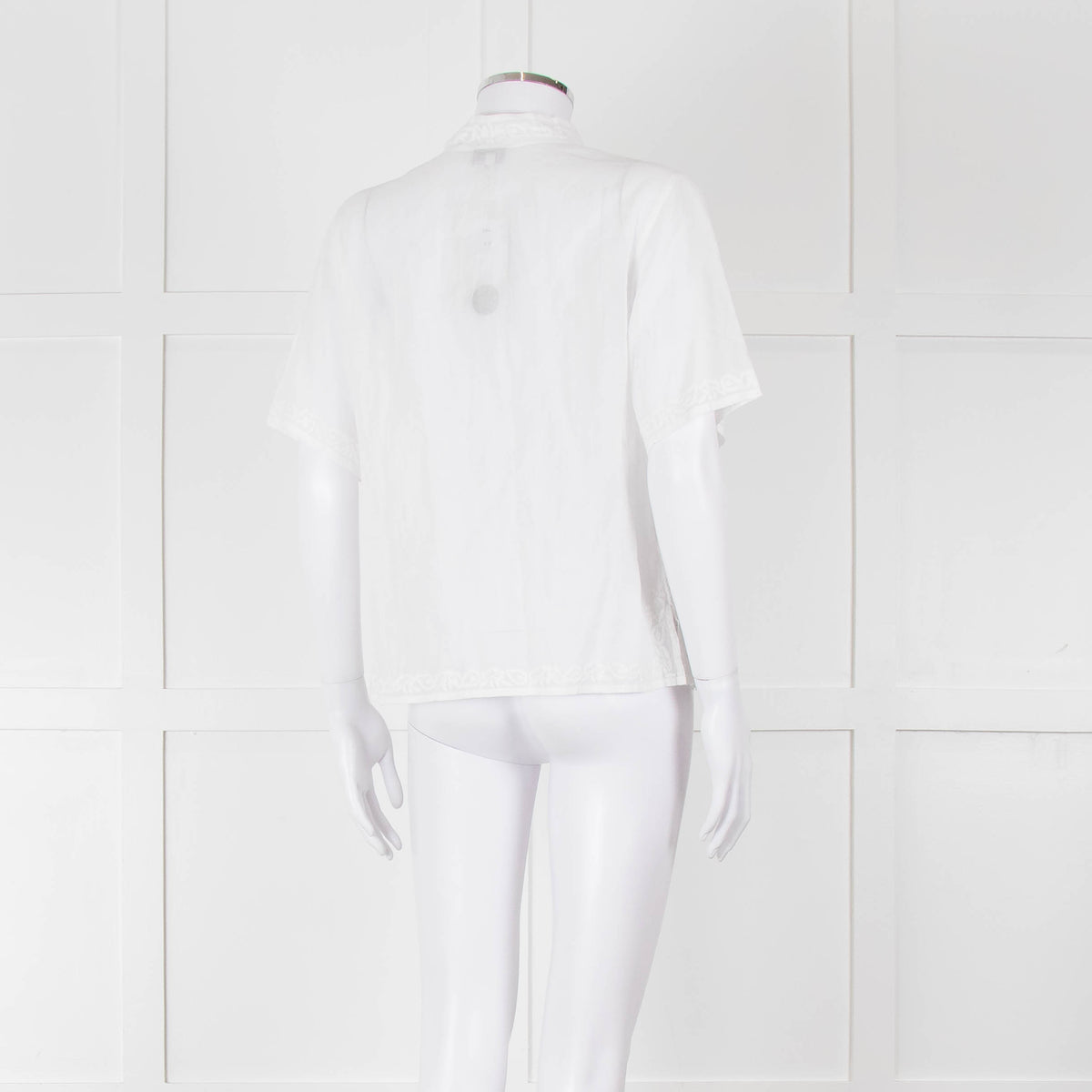 Agnes B White Fine Cotton Embroidered Trim Short Sleeve Shirt