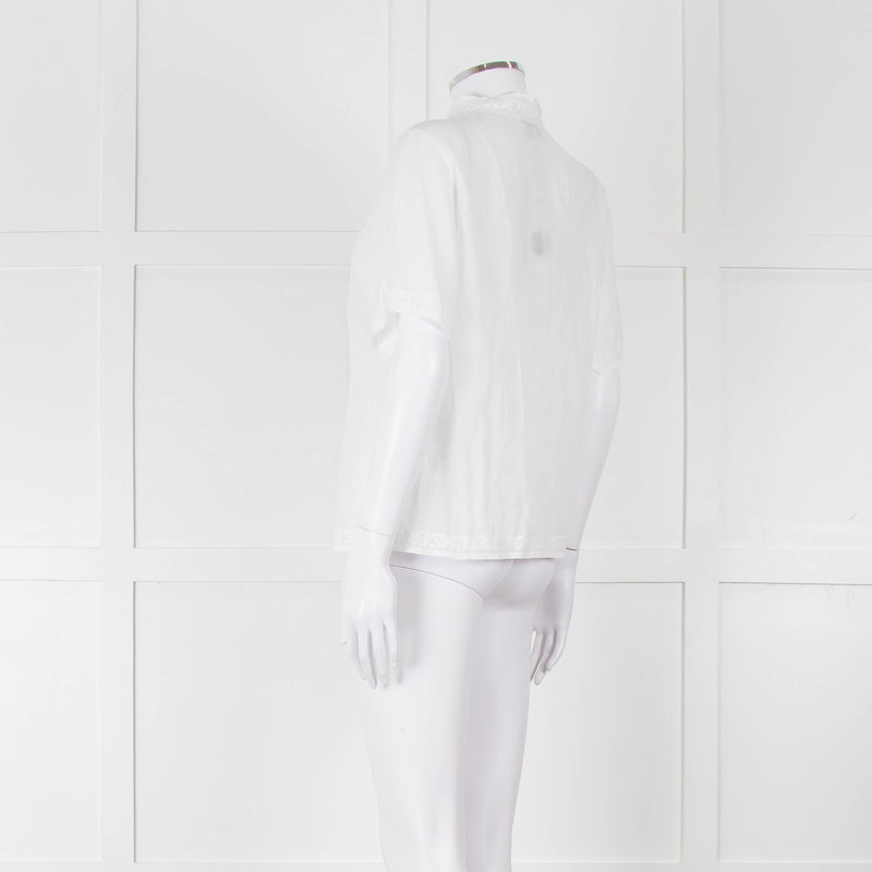 Agnes B White Fine Cotton Embroidered Trim Short Sleeve Shirt