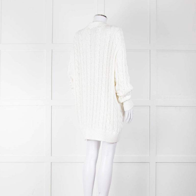 Prada White Cotton Cable Knit Logo Long Oversized Cardigan
