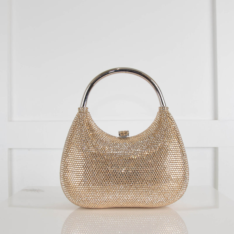 Judith Leiber Gold Crystal Top Handle Clutch
