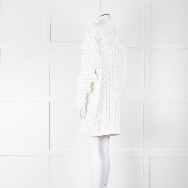 Prada White Cotton Cable Knit Logo Long Oversized Cardigan