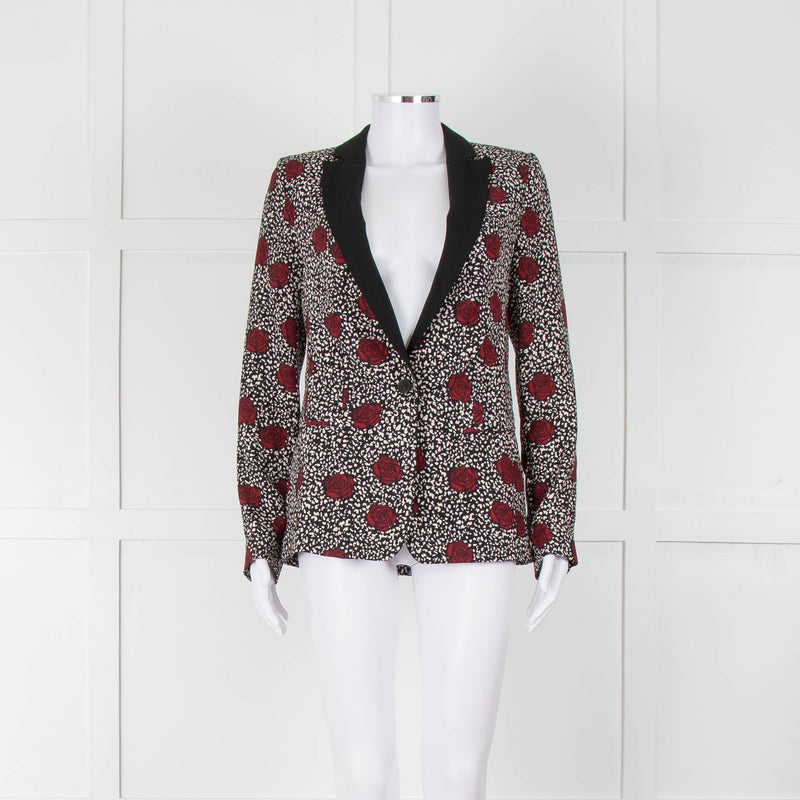 Ikks Black Red Rose Print Blazer