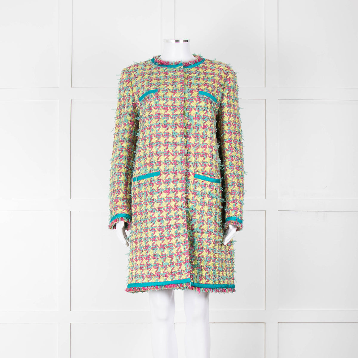 Boutique Moschino Green Pink Textured Weave Coat