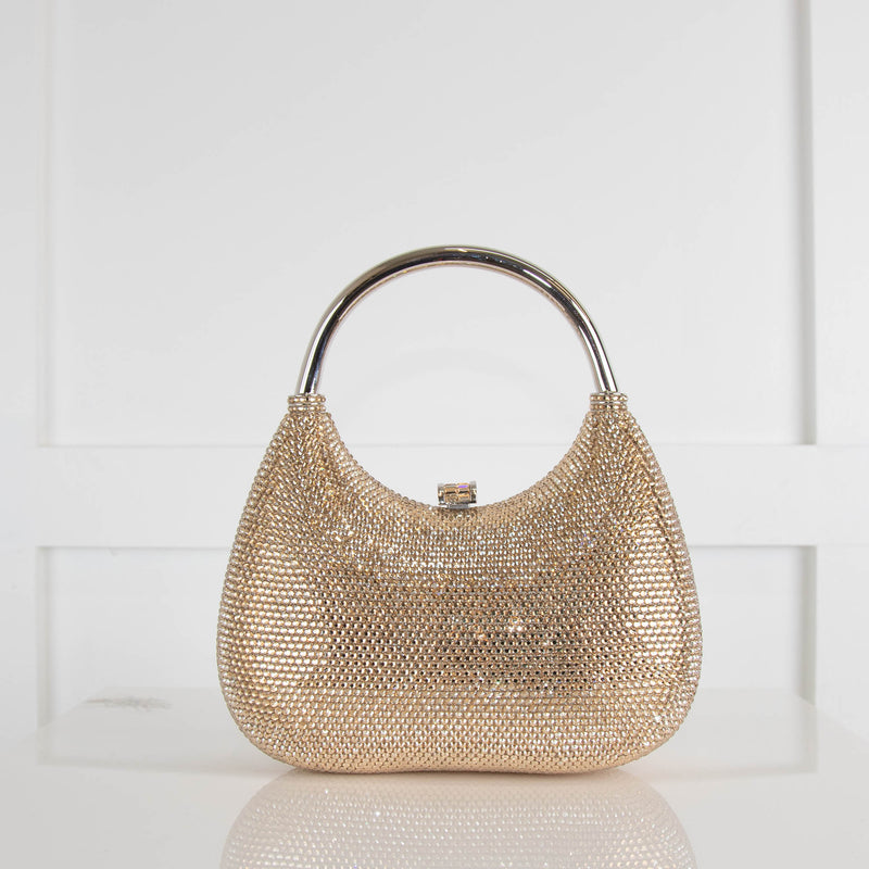 Judith Leiber Gold Crystal Top Handle Clutch