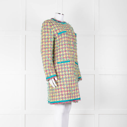 Boutique Moschino Green Pink Textured Weave Coat