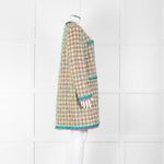 Boutique Moschino Green Pink Textured Weave Coat