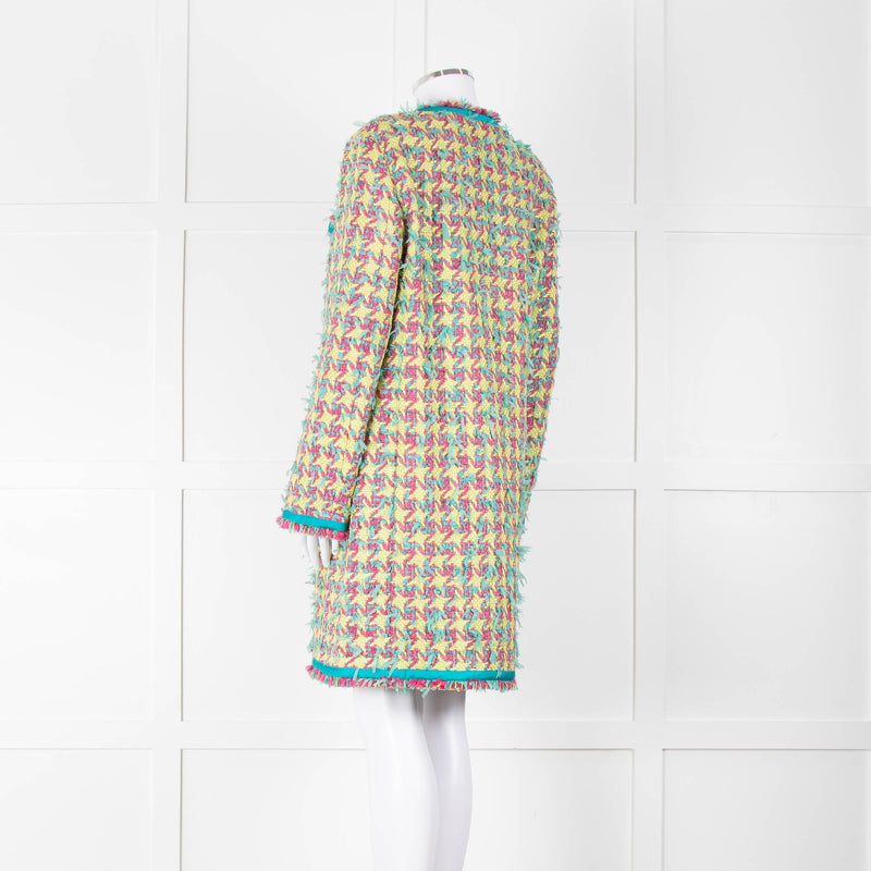 Boutique Moschino Green Pink Textured Weave Coat