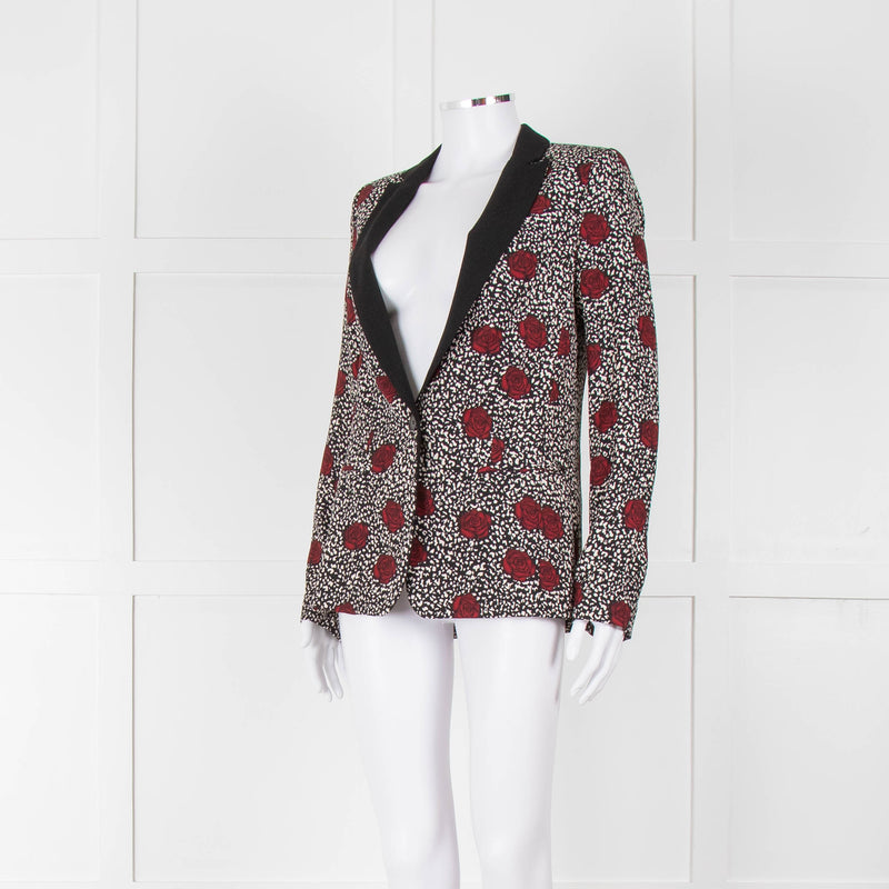 Ikks Black Red Rose Print Blazer