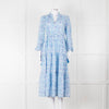 Pink City Prints White Blue Floral Cotton Tiered Midi Dress