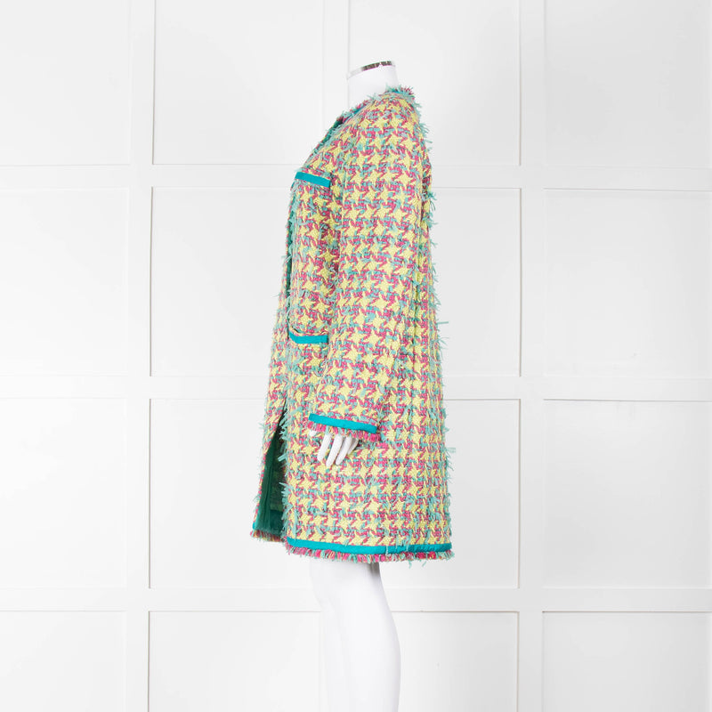 Boutique Moschino Green Pink Textured Weave Coat