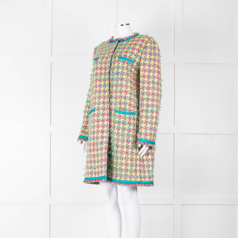 Boutique Moschino Green Pink Textured Weave Coat