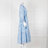 Pink City Prints White Blue Floral Cotton Tiered Midi Dress