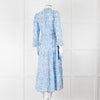 Pink City Prints White Blue Floral Cotton Tiered Midi Dress