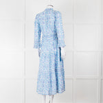 Pink City Prints White Blue Floral Cotton Tiered Midi Dress