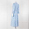 Pink City Prints White Blue Floral Cotton Tiered Midi Dress