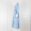 Pink City Prints White Blue Floral Cotton Tiered Midi Dress