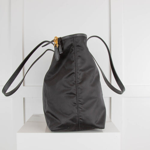 Prada Black Re-Nylon and Saffiano Leather Logo Tote Bag