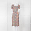 Sezane Cream Red Blue Floral Short Sleeve Midi Dress