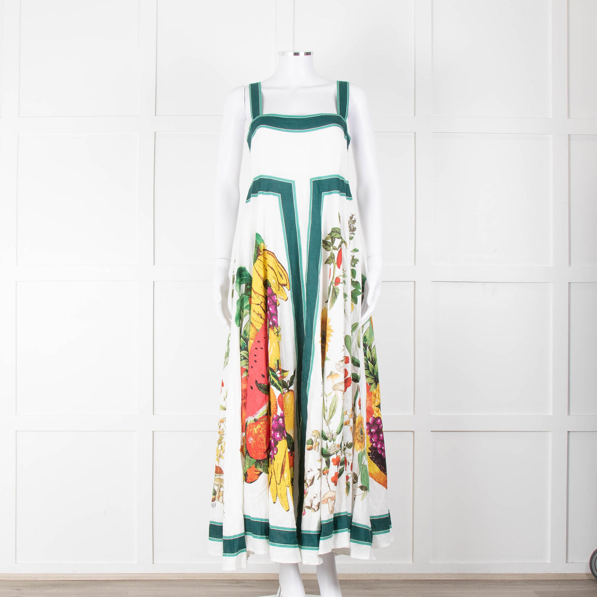 Alemais White Multi Colour Fruit Print Sleeveless Linen Dress