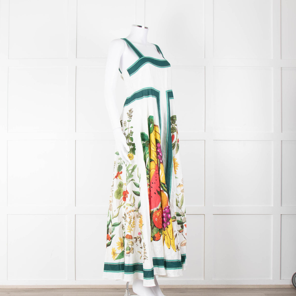 Alemais White Multi Colour Fruit Print Sleeveless Linen Dress