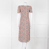 Sezane Cream Red Blue Floral Short Sleeve Midi Dress
