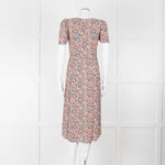 Sezane Cream Red Blue Floral Short Sleeve Midi Dress
