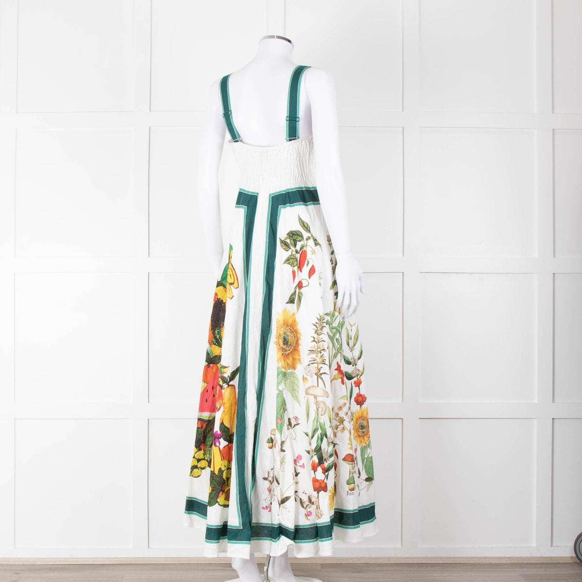 Alemais White Multi Colour Fruit Print Sleeveless Linen Dress