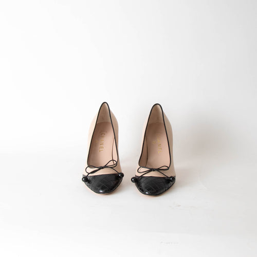 Chanel Beige Shoe with Black Quilted Toe
