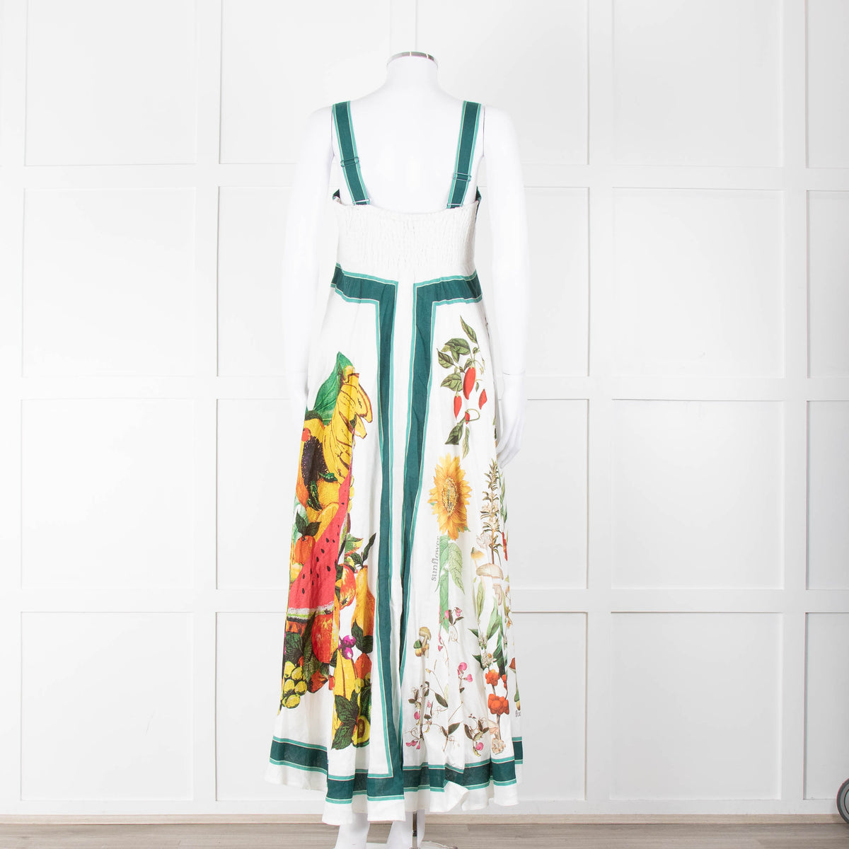 Alemais White Multi Colour Fruit Print Sleeveless Linen Dress