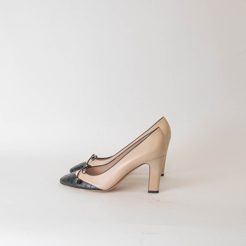 Chanel Beige Shoe with Black Quilted Toe