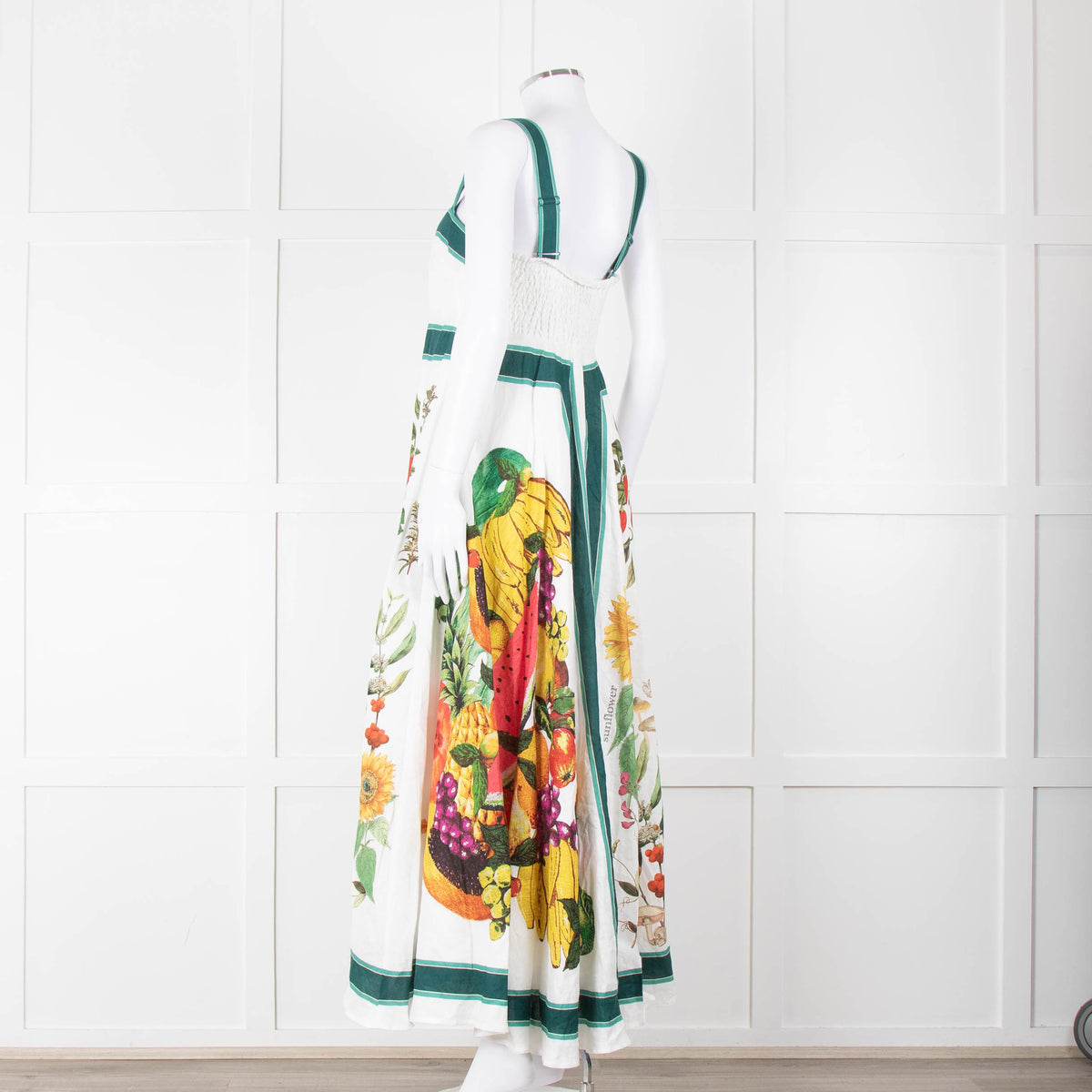 Alemais White Multi Colour Fruit Print Sleeveless Linen Dress