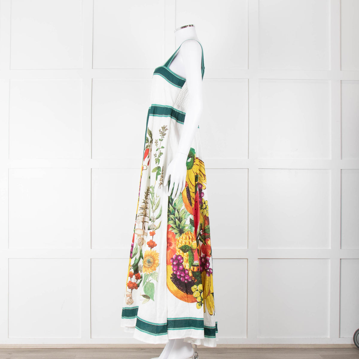 Alemais White Multi Colour Fruit Print Sleeveless Linen Dress