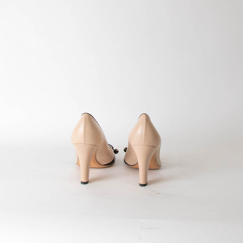 Chanel Beige Shoe with Black Quilted Toe