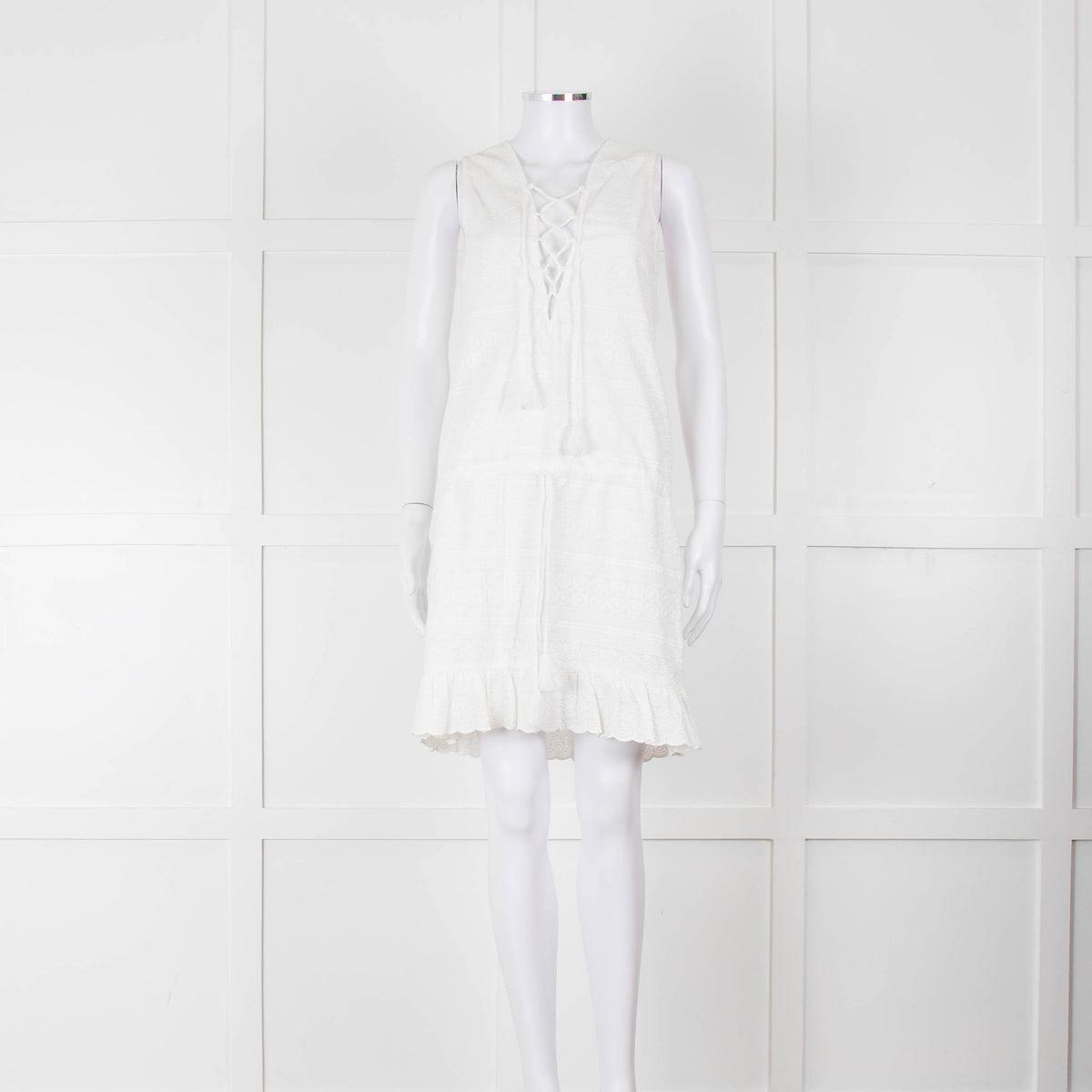Melissa Odabash White Embroidered Sleeveless Cotton Dress