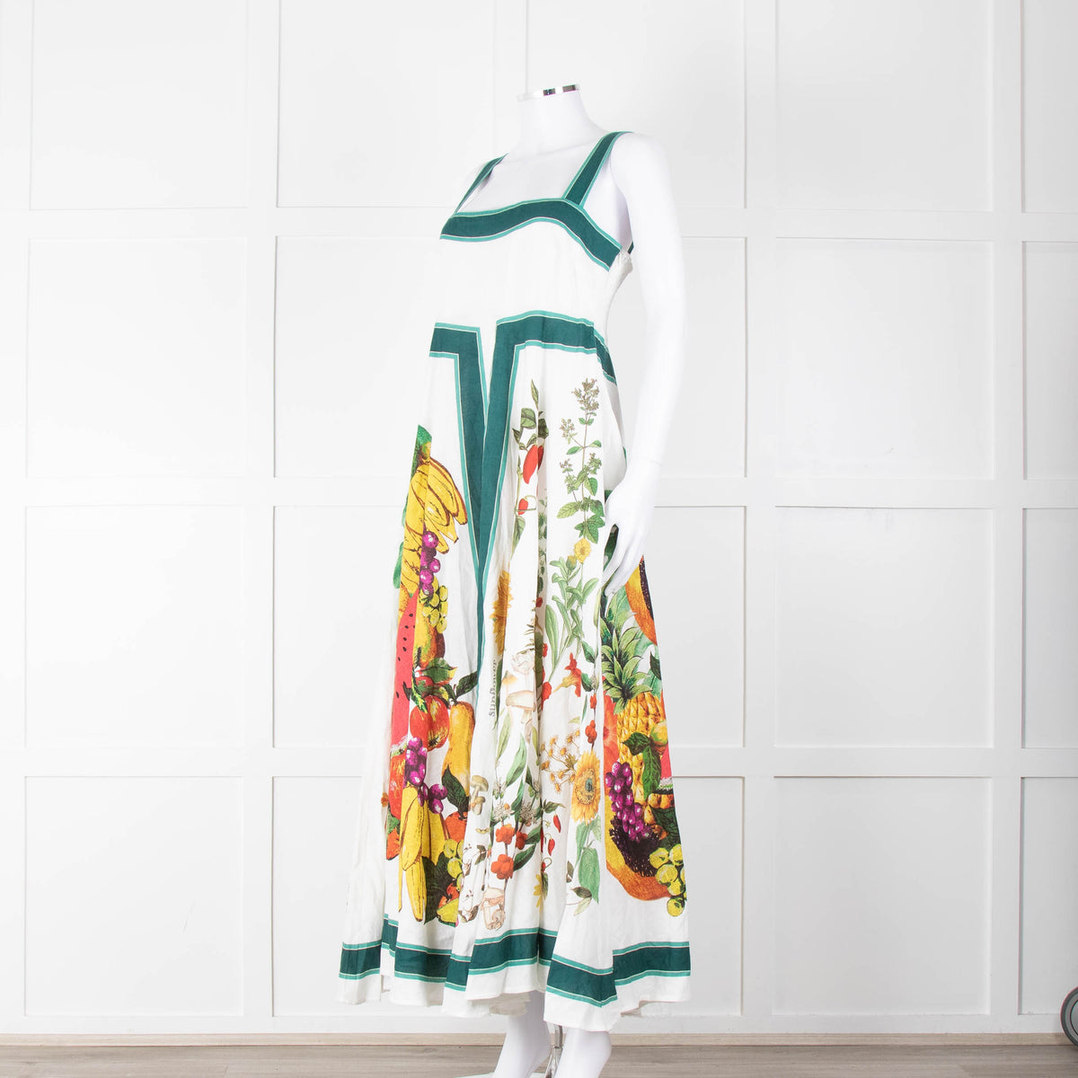 Alemais White Multi Colour Fruit Print Sleeveless Linen Dress
