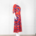 Altuzarra Orange Blue Pleated Short Sleeve Midi Dress