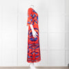 Altuzarra Orange Blue Pleated Short Sleeve Midi Dress
