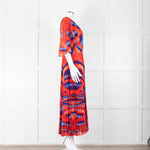 Altuzarra Orange Blue Pleated Short Sleeve Midi Dress