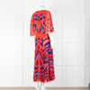 Altuzarra Orange Blue Pleated Short Sleeve Midi Dress