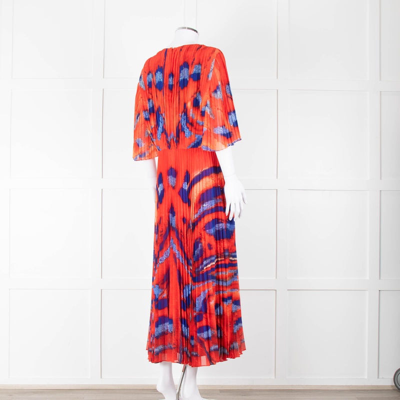 Altuzarra Orange Blue Pleated Short Sleeve Midi Dress