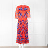 Altuzarra Orange Blue Pleated Short Sleeve Midi Dress