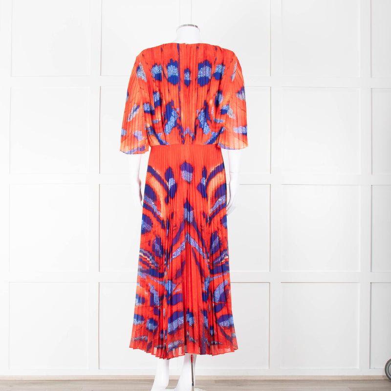 Altuzarra Orange Blue Pleated Short Sleeve Midi Dress