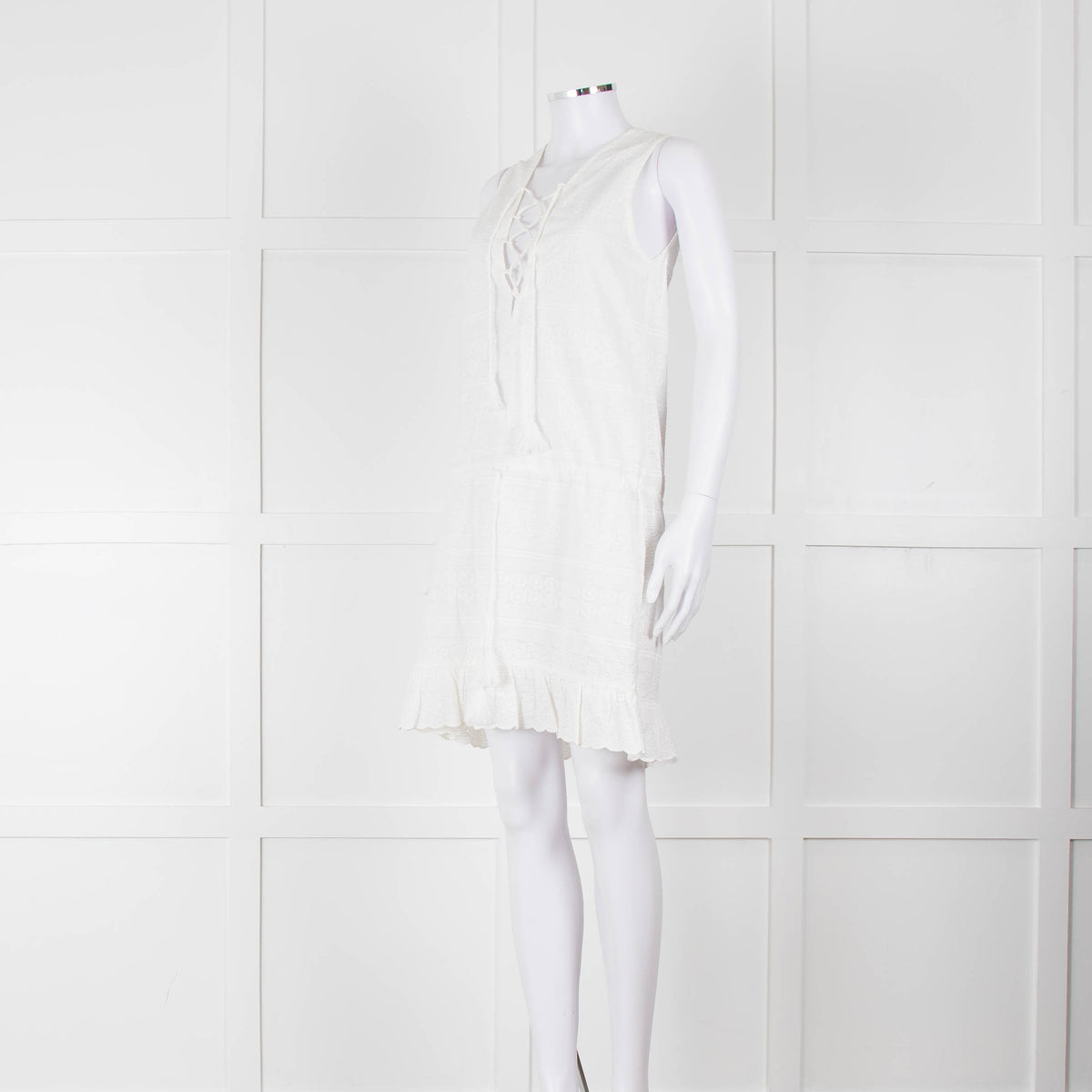 Melissa Odabash White Embroidered Sleeveless Cotton Dress