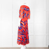 Altuzarra Orange Blue Pleated Short Sleeve Midi Dress