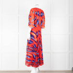 Altuzarra Orange Blue Pleated Short Sleeve Midi Dress