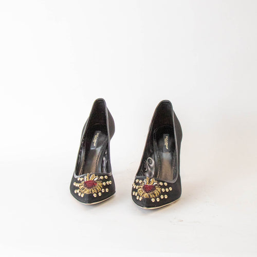 Dolce & Gabbana Black Mesh Lori Devotion Embellished Heel Pumps