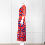 Altuzarra Orange Blue Pleated Short Sleeve Midi Dress