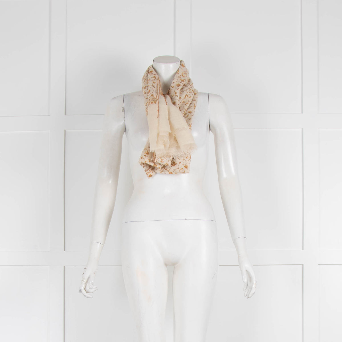 Beige Embroidered Floral Scarf