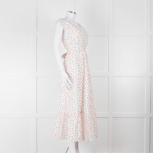 Seraphina White Red Strawberry Print Cap Sleeve Midi Cotton Dress