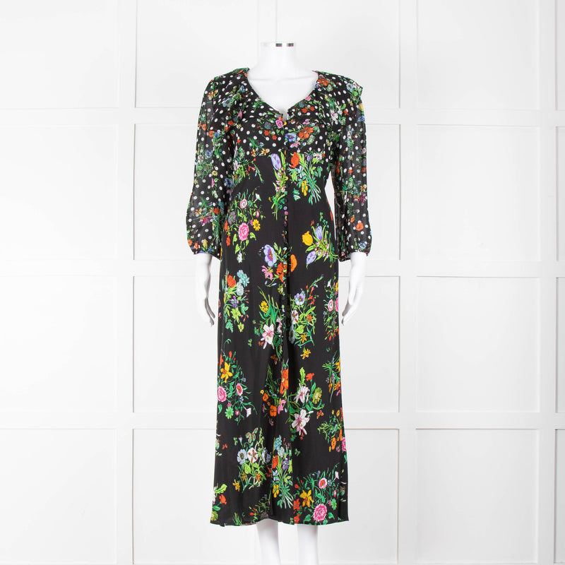 Rixo Black Multi Floral Dot Long Sleeve Dress